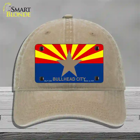 Bullhead City Arizona Flag Novelty License Plate Hat Unconstructed Cotton / Khaki