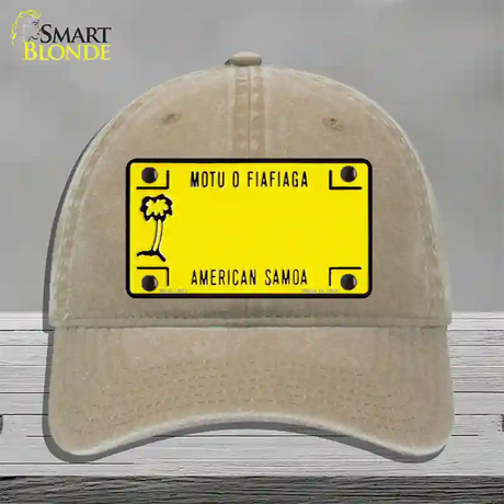 American Samoa Novelty License Plate Hat Unconstructed Cotton / Khaki