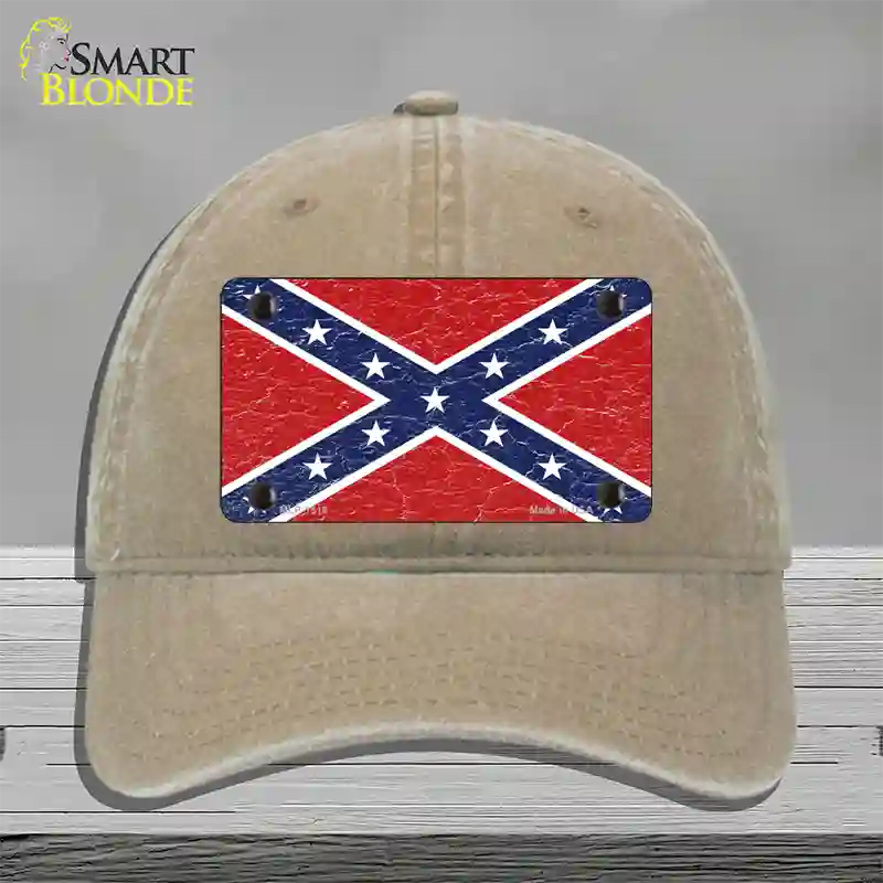 Distressed Confederate Flag Novelty License Plate Hat Unconstructed Cotton / Khaki