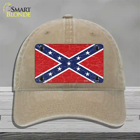 Distressed Confederate Flag Novelty License Plate Hat Unconstructed Cotton / Khaki