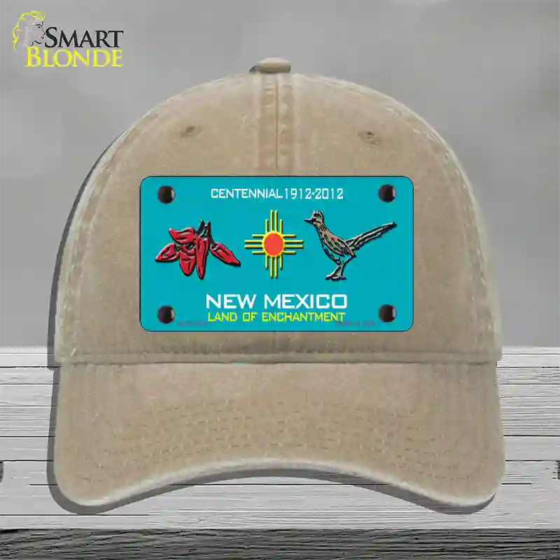 Red Chili & Road Runner New Mexico Teal Novelty License Plate Hat Unconstructed Cotton / Khaki