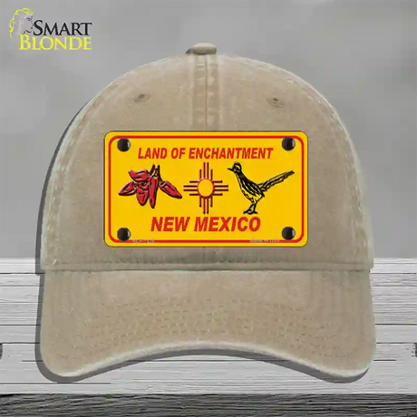 Red Chili & Road Runner Yellow New Mexico Novelty License Plate Hat Unconstructed Cotton / Khaki