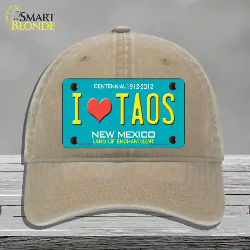 I Love Taos New Mexico Novelty License Plate Hat Unconstructed Cotton / Khaki