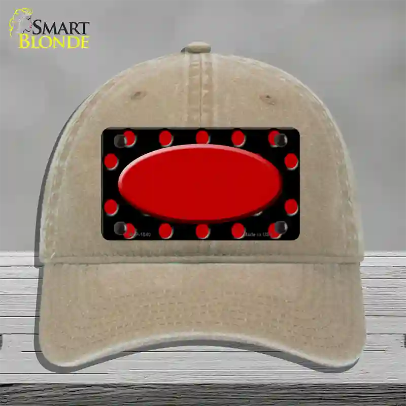 Red Black Polka Dot Red Center Oval Novelty License Plate Hat Unconstructed Cotton / Khaki