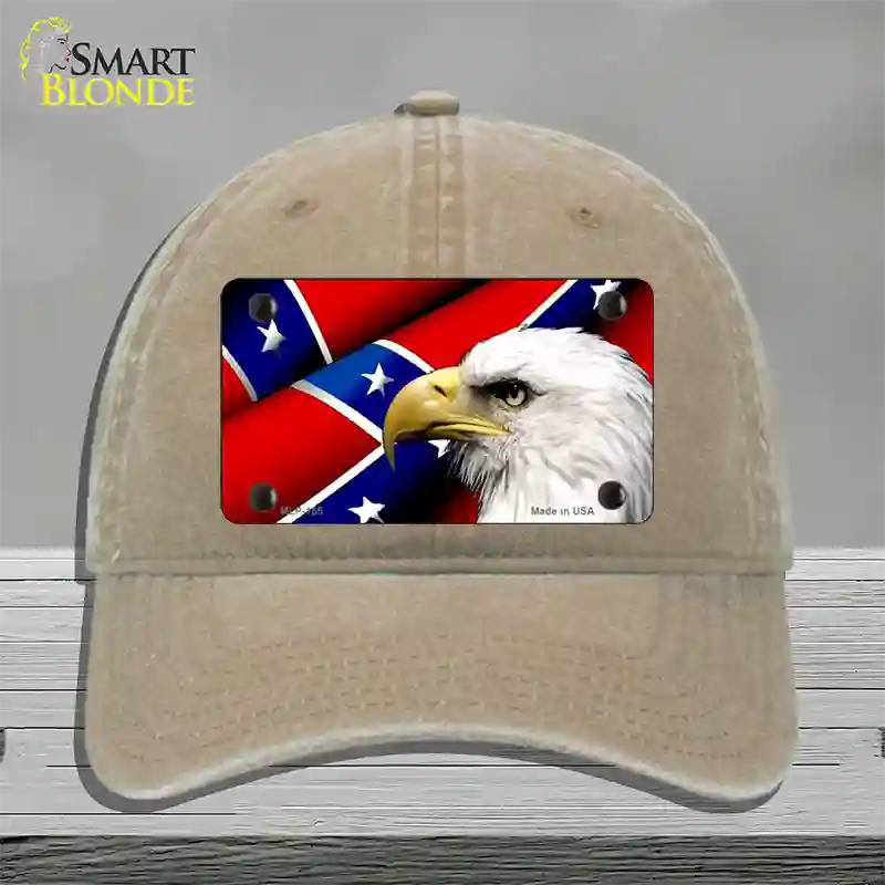 Confederate Flag Eagle Novelty License Plate Hat Unconstructed Cotton / Khaki