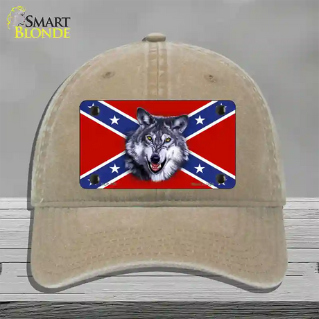 Confederate Flag Wolf Novelty License Plate Hat Unconstructed Cotton / Khaki