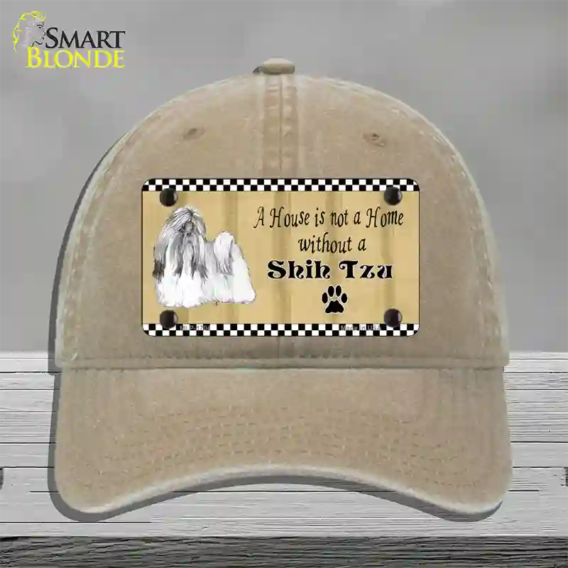 Pencil Sketch Shih Tzu Novelty License Plate Hat Unconstructed Cotton / Khaki