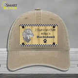 Pencil Sketch Dachshund Novelty License Plate Hat Unconstructed Cotton / Khaki