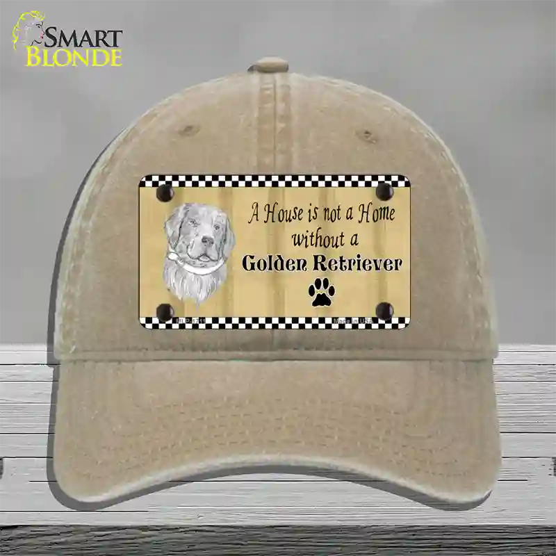 Pencil Sketch Golden Retriever Novelty License Plate Hat Unconstructed Cotton / Khaki