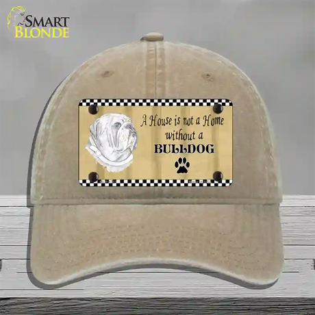 Pencil Sketch Bulldog Novelty License Plate Hat Unconstructed Cotton / Khaki