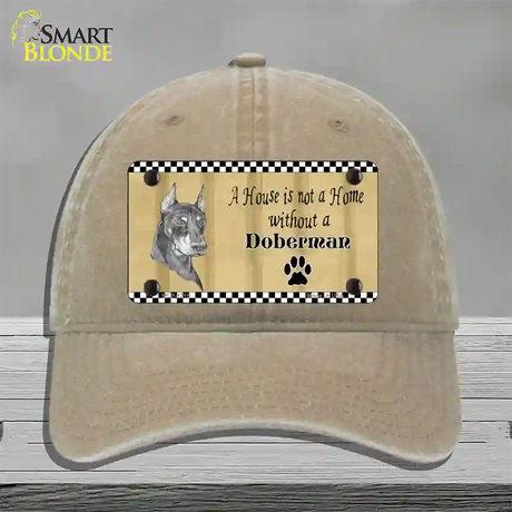 Pencil Sketch Doberman Metal Dog Novelty License Plate Hat Unconstructed Cotton / Khaki