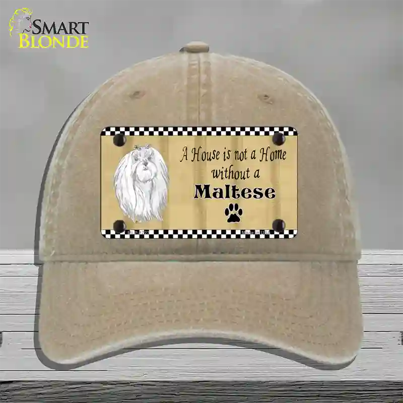 Pencil Sketch Maltese Novelty License Plate Hat Unconstructed Cotton / Khaki