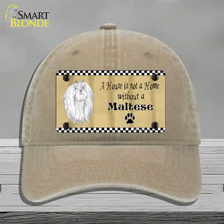 Pencil Sketch Maltese Novelty License Plate Hat Unconstructed Cotton / Khaki