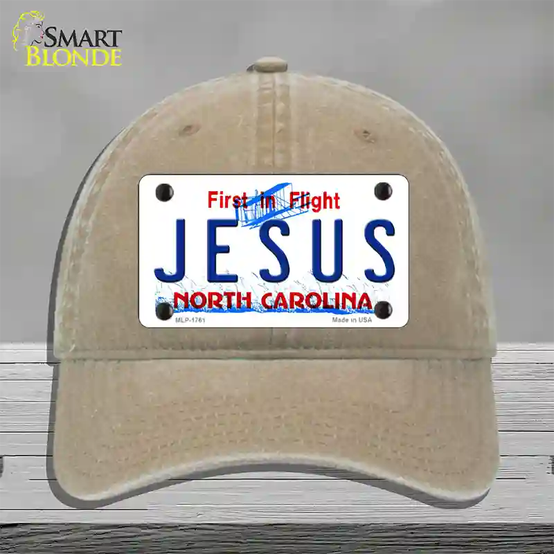 Jesus North Carolina Novelty License Plate Hat Unconstructed Cotton / Khaki