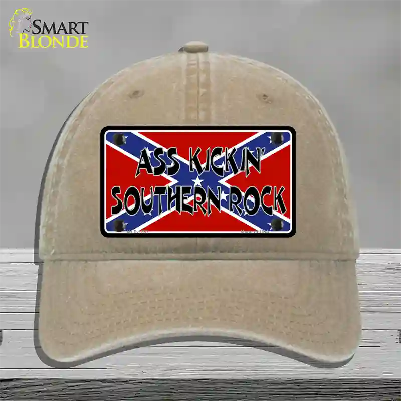 Southern Rock Confederate Flag Novelty License Plate Hat Unconstructed Cotton / Khaki