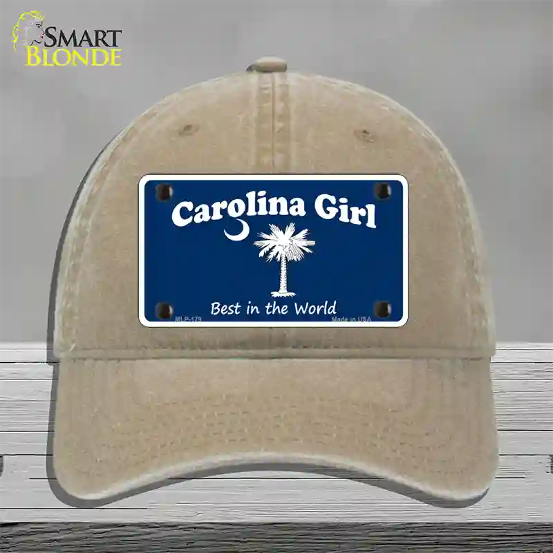 Carolina Girl Blue Novelty License Plate Hat Unconstructed Cotton / Khaki