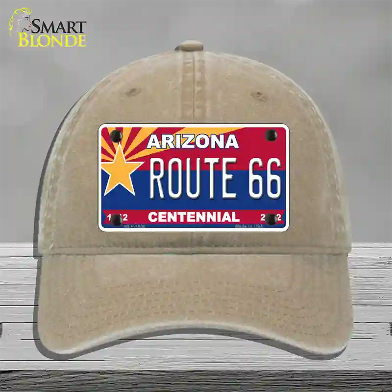 Arizona Centennial Route 66 Novelty License Plate Hat Unconstructed Cotton / Khaki