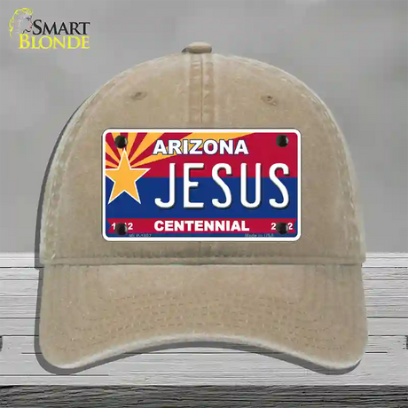 Arizona Centennial Jesus Novelty License Plate Hat Unconstructed Cotton / Khaki