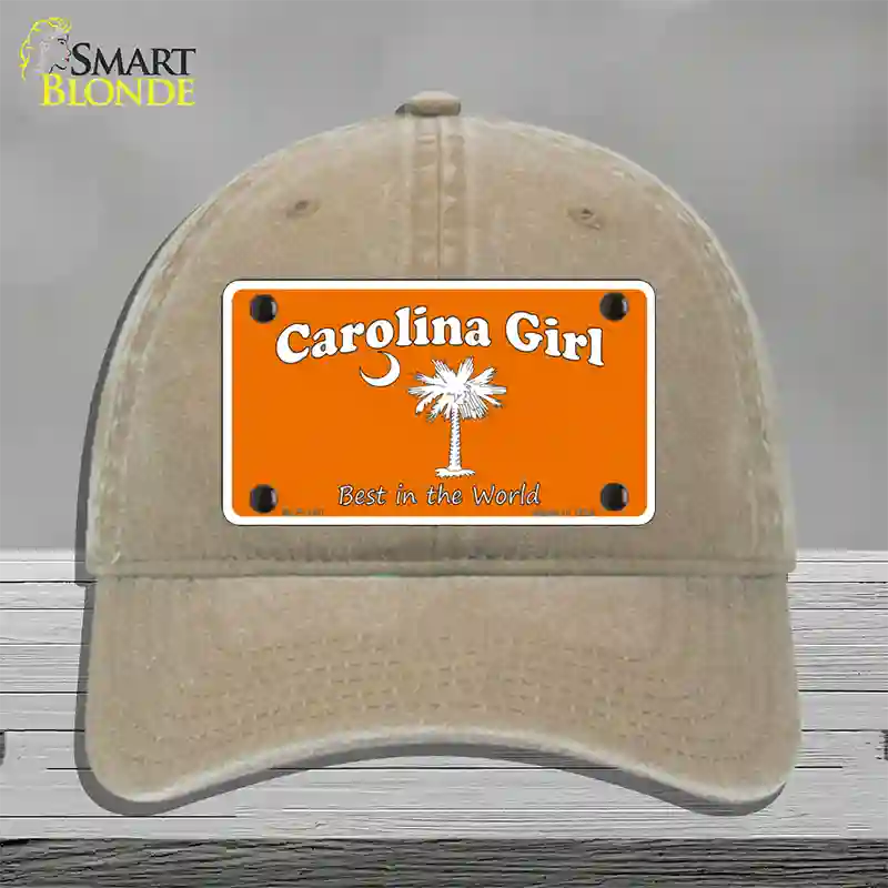 Carolina Girl Orange Novelty License Plate Hat Unconstructed Cotton / Khaki