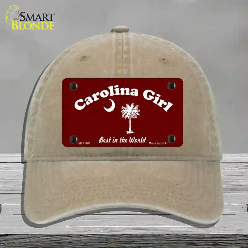 Carolina Girl Burgundy Novelty License Plate Hat Unconstructed Cotton / Khaki