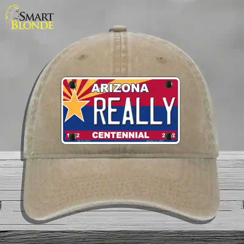 Arizona Centennial Really Novelty License Plate Hat Unconstructed Cotton / Khaki