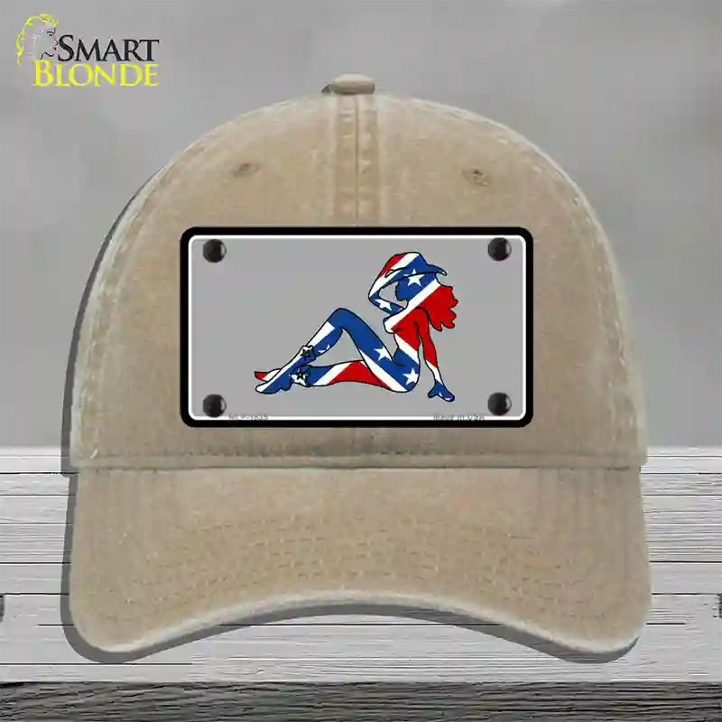 Confederate Flag Mud Flap Girl Novelty License Plate Hat Unconstructed Cotton / Khaki