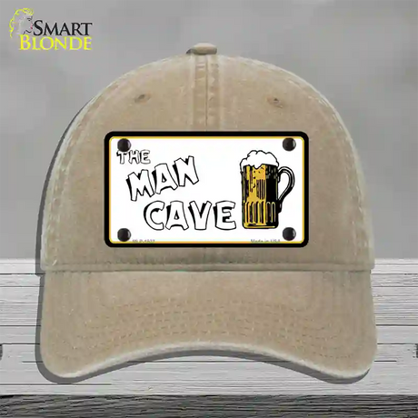 Man Cave Novelty License Plate Hat Unconstructed Cotton / Khaki