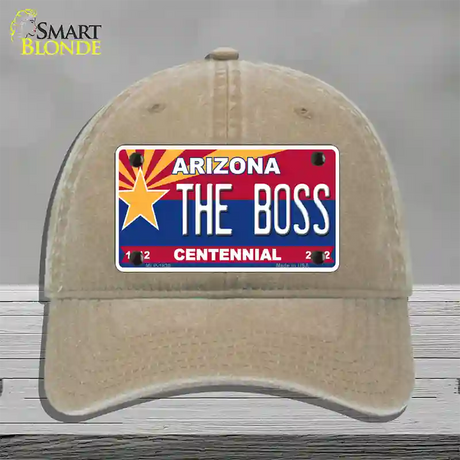 Arizona Centennial The Boss Novelty License Plate Hat Unconstructed Cotton / Khaki