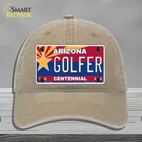 Arizona Centennial Golfer Novelty License Plate Hat Unconstructed Cotton / Khaki