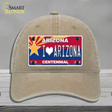 Arizona Centennial I Love Arizona Novelty License Plate Hat Unconstructed Cotton / Khaki