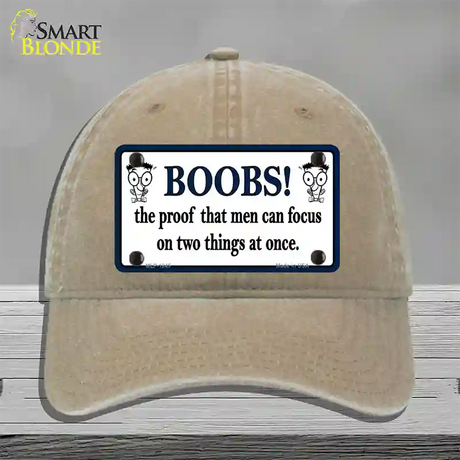 Boobs Proof Novelty License Plate Hat Unconstructed Cotton / Khaki