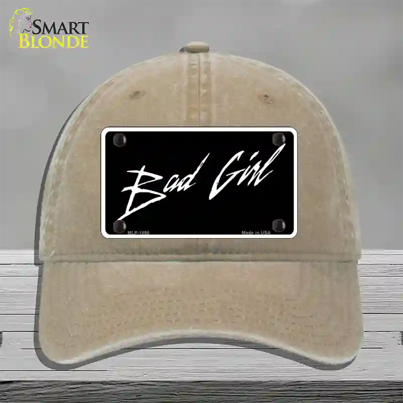 Bad Girl Novelty License Plate Hat Unconstructed Cotton / Khaki