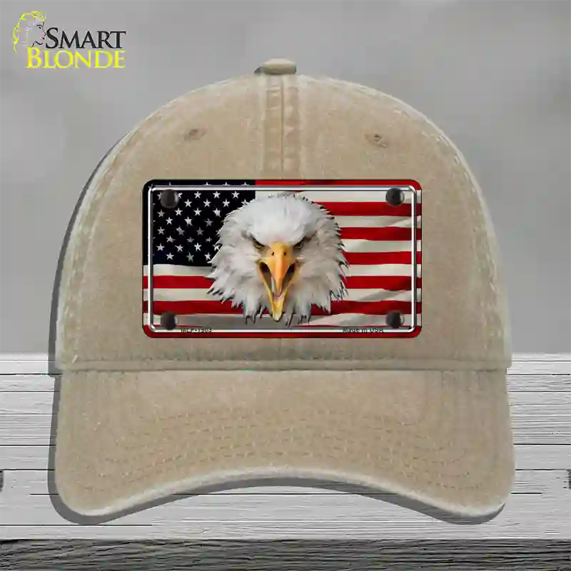 USA Eagle Novelty License Plate Hat Unconstructed Cotton / Khaki