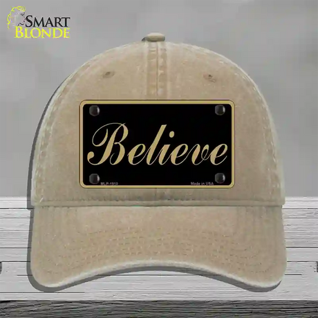 Believe Novelty License Plate Hat Unconstructed Cotton / Khaki