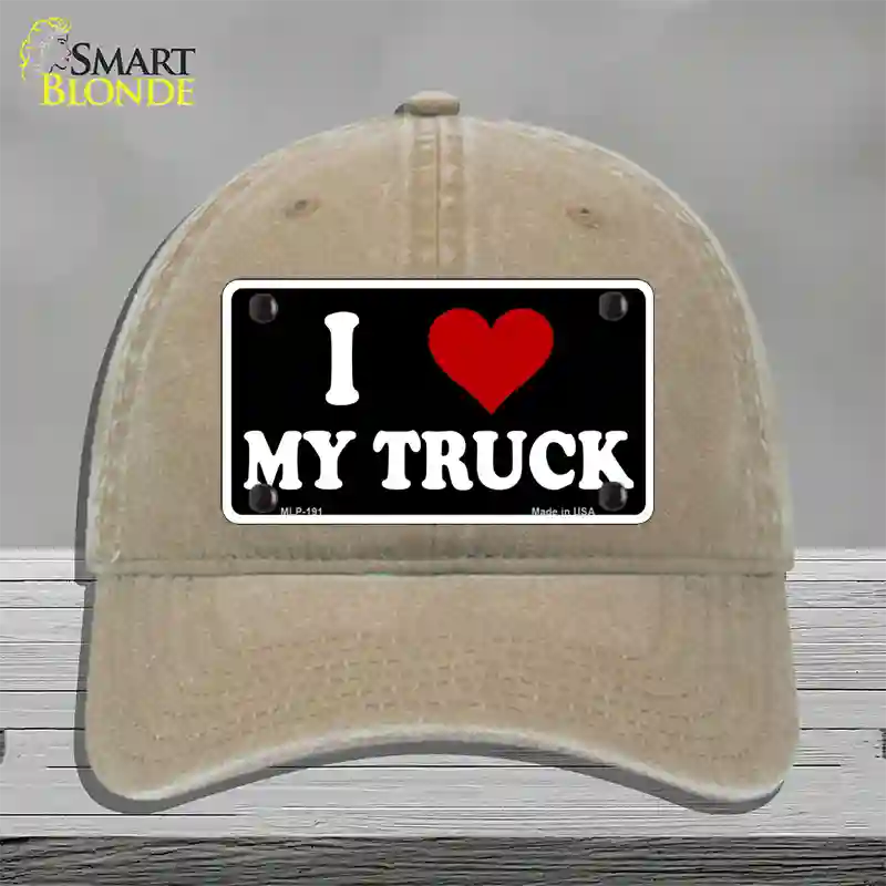 I Love My Truck Black Novelty License Plate Hat Unconstructed Cotton / Khaki