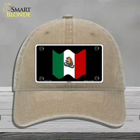 Mexico Waving Flag Novelty License Plate Hat Unconstructed Cotton / Khaki