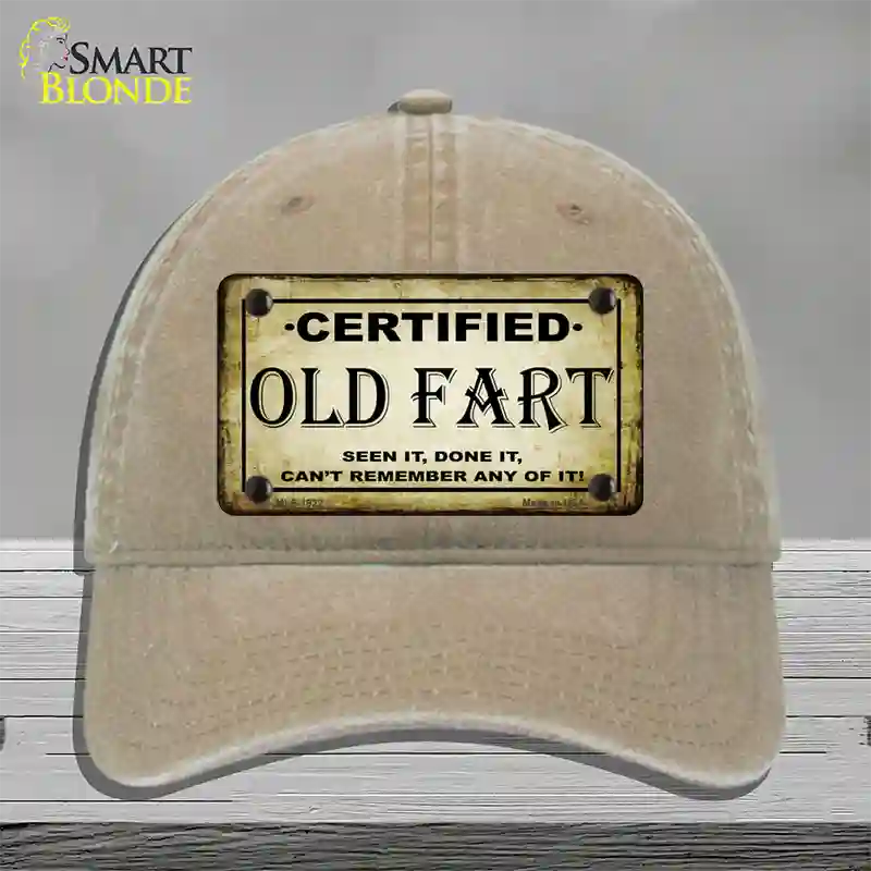 Certified Old Fart Novelty License Plate Hat Unconstructed Cotton / Khaki