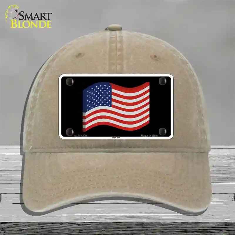 USA 3-D Flag Novelty License Plate Hat Unconstructed Cotton / Khaki