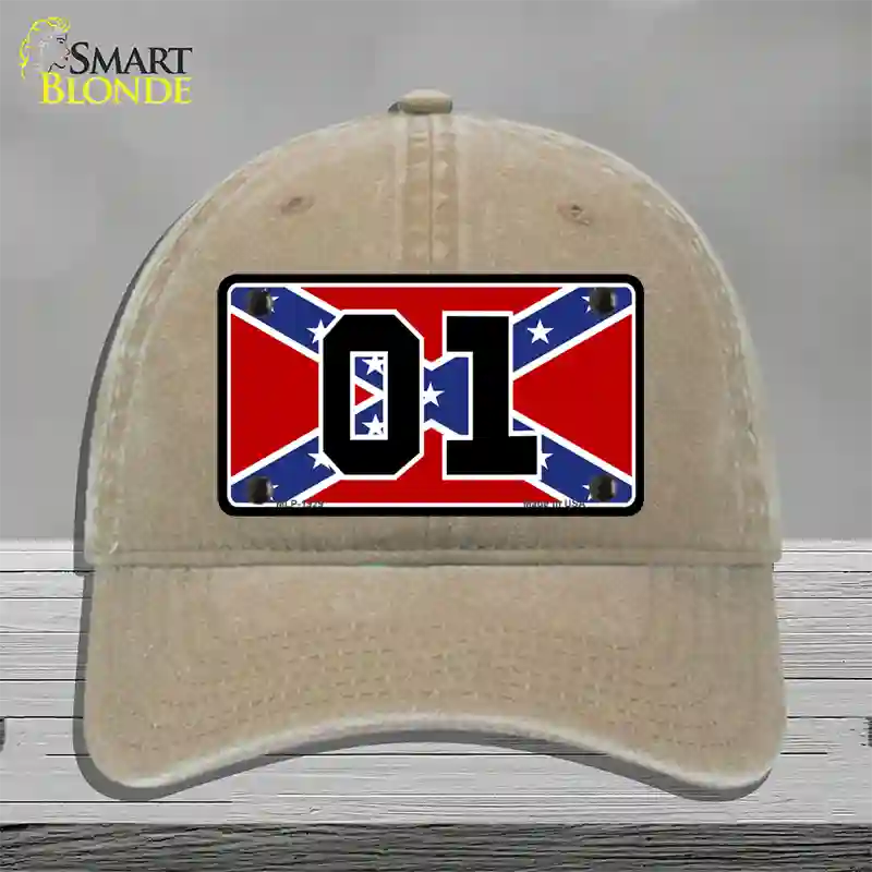 Confederate Flag 01 Novelty License Plate Hat Unconstructed Cotton / Khaki