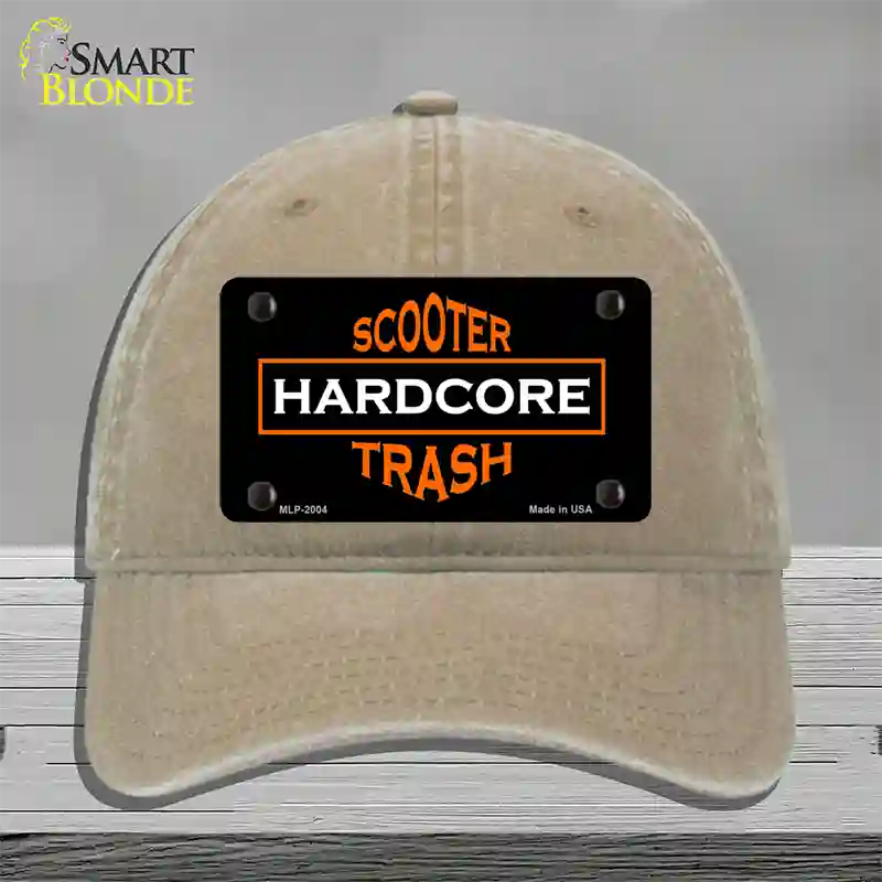 Hardcore Scooter Trash Black Novelty License Plate Hat Unconstructed Cotton / Khaki