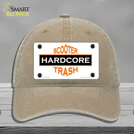 Hardcore Scooter Trash White Novelty License Plate Hat Unconstructed Cotton / Khaki