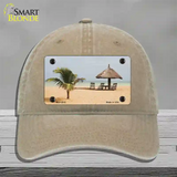 Tropical Beach Setting Novelty License Plate Hat Unconstructed Cotton / Khaki