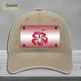 Hibiscus Flower Novelty License Plate Hat Unconstructed Cotton / Khaki