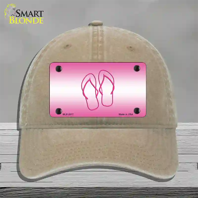 Flip Flops Pink Novelty License Plate Hat Unconstructed Cotton / Khaki