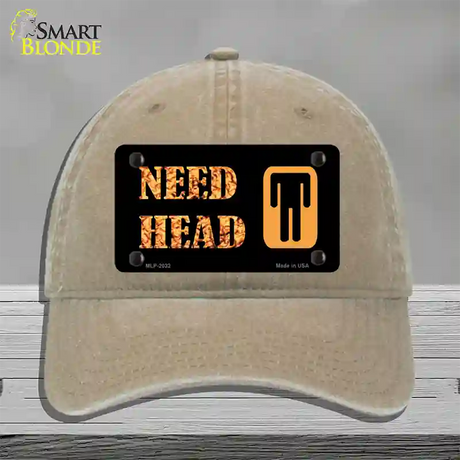 Need Head Novelty License Plate Hat Unconstructed Cotton / Khaki