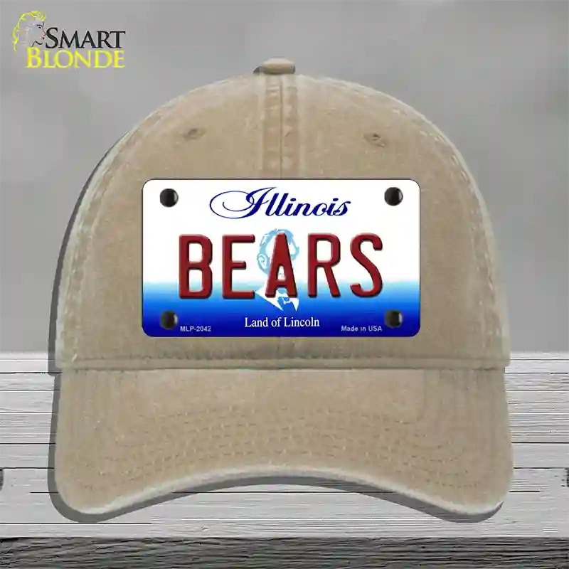 Bears Illinois State Novelty License Plate Hat Unconstructed Cotton / Khaki