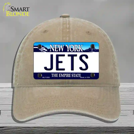 Jets New York State Novelty License Plate Hat Unconstructed Cotton / Khaki