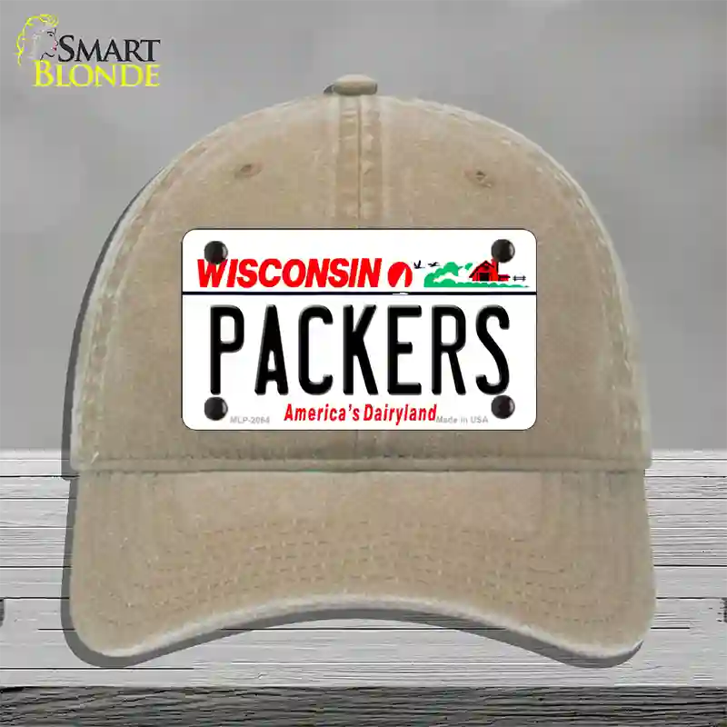 Packers Wisconsin State Novelty License Plate Hat Unconstructed Cotton / Khaki