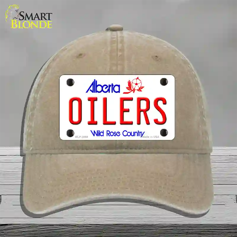 Oilers Alberta Canada Province Novelty License Plate Hat Unconstructed Cotton / Khaki