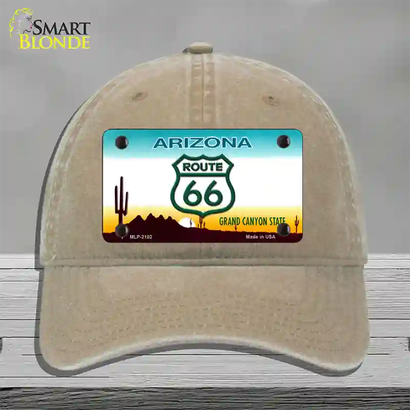 Route 66 Shield Arizona Novelty License Plate Hat Unconstructed Cotton / Khaki